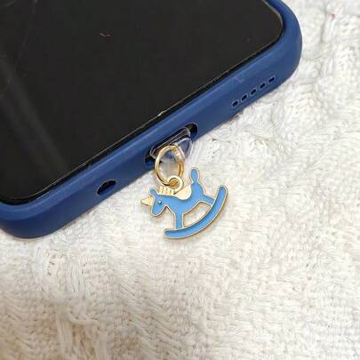 1pc Resin Rocking Horse Phone Dust Plug, Fashionable Rocking Horse Pendant Phone Charging Port Dust Cover Accessory, Suitable For DIY Phone Decoration, Compatible With IPhone/Type-C, Valentine's Day Gift