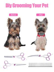 6-In-1 Professional Pet Grooming Scissors Set, Includes Curved Scissors And Stainless Steel Comb, Right-Handed Pet Haircut Tool Kit, Suitable For Dogs And Cats - Multicolor - View 3