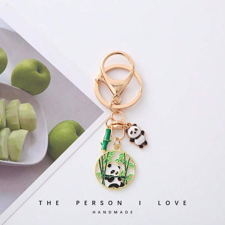 1pc 2026 Cute Panda Flower Keychain, Chinese Style Handmade Chengdu Panda Couple Pendant, Creative Bag Charm, Perfect Gift For Boyfriend, Girlfriend, Birthday, Party, Family - Multicolor - View 7