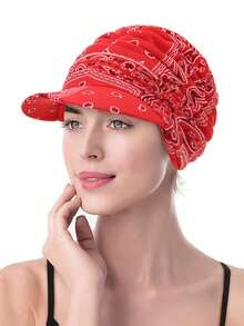 1pc Elegant Retro Printed Newsboy Cap Style Muslim Women Headscarf, Versatile Casual Sun Protection Head Wrap - Color - View 9