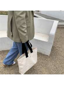 Minimalist Canvas Shoulder Tote Bag, Women Handbag - Beige - View 10