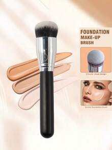 ZHENZITAI 1pc Powder Brush, Blush Brush, Contour Brush, Dense & Fluffy Bristles, Soft & Skin-Friendly, Picks Up Powder Evenly For Layered Application - Black - View 1