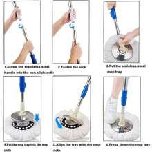 Mop And Bucket Set, 360° Spin Mop And Bucket With Wringer Set And 6 Microfiber Mop Refills, Stainless Steel 61" Extended Handle Spinning Mop Bucket System For Floor Cleaning (2 Sets) - A - 查看 3