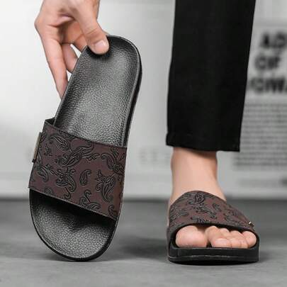 2026 Hot Selling Men's Brown & Black Casual/Work/Bathroom Slippers, Soft Rubber Skin-Friendly Material, Super , Suitable For Spring, Summer, Autumn, Winter