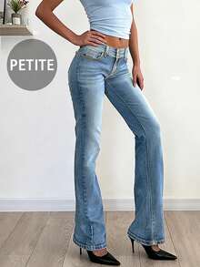 Y2K Style High Waist Button Fly Skinny Distressed Jeans With Pockets, Suitable For Back To School, Commuting And Casual Wear - Medium Wash - View 7