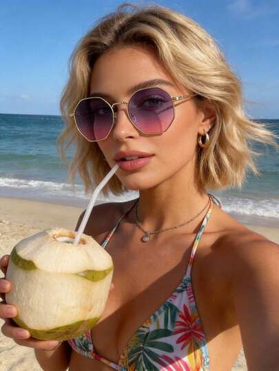 1pc Women's Geometric Copper-Tone Dual-Tone Fashion Fashion Glasses, Suitable For Tropical Beach Vacation, Halloween, Basic Autumn/Winter Outfits, Business Casual, Gifts, Elegant Summer Beach Vacation, Outdoor Activities, Travel