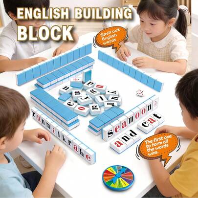 英文麻将单词拼写益智棋盘游戏玩具，适合3岁以上儿童，锻炼手眼协调能力和逻辑思维能力，采用优质材料制成，非常适合旅行、聚会、家庭游戏之夜、生日、情人节、复活节等场合作为礼物。