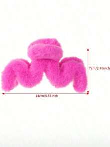 1pc Solid Color Fluffy Autumn/Winter Hair Claw, Fashionable High-End Thick Hair Clip, Cute Magenta Cartoon Side Clip Plush Hair Clutch Winter Hair Accessories - Hot Pink - 查看 2