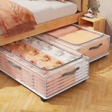 2/1pc Transparent Wheeled Bed Bottom Storage Box, Multifunctional Room Storage Box, Foldable Clothing Storage Box, Large Capacity Waterproof Storage Box, Bottom Wheel Movable, Saving Room And Wardrobe Space, Clothing Storage Box - White - View 2