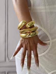 3pcs/2pcs/1pc Luxury Cufflinks & Bracelet Set, Gold Color Bracelet, Wide Style Bracelet, Thick Style Bracelet, Fashion Unique Oversized Gold Bracelet - Yellow Gold - View 14
