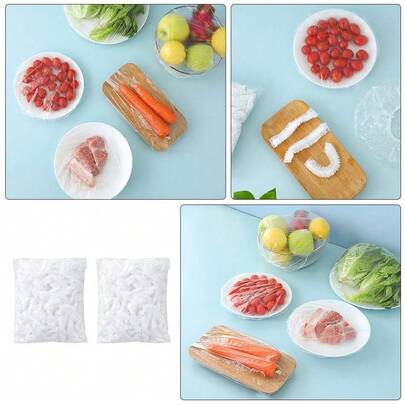 50/100/200/400个装食品保鲜袋，塑料食品盖，弹性密封碗盖，可调节包装碗盖，适用于家庭厨房户外野餐
