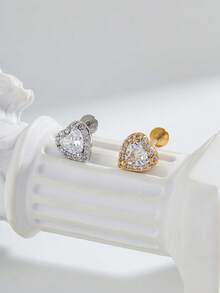 1pc Fashionable Elegant Luxury Diamond Heart Stainless Steel Earrings, Suitable For Women's Daily Wear - Multicolor - View 1