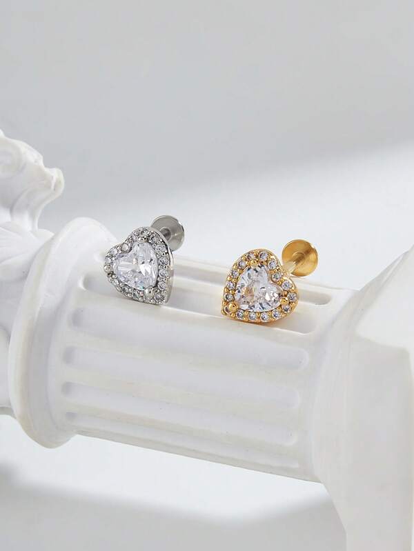 1pc Fashionable Elegant Luxury Diamond Heart Stainless Steel Earrings, Suitable For Women's Daily Wear