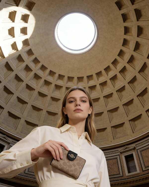 Coach Medium Corner Zip Wallet Leather Bifold Card Holder Wallet Compact Ladies Purse In Signature Canvas Snap Closure