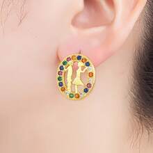New Arrival Romantic Gold Plated Girl Boy Portrait Stud Earrings For Women Oval Shape Cubic Zirconia Valentine's Day Ear Jewelry Gifts - Colorful - View 5
