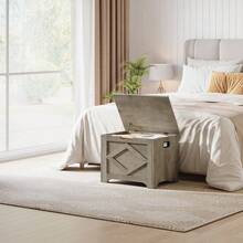 23.6 Storage Trunk With Lid, Large Toy Chest, Wooden Storage Bench With Safety Hinge, Lift-Top Seat With Hidden Storage, For Bedroom, Living Room, Entryway - Washed Ash - View 5