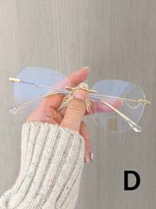 1 pieza Gafas sin montura y redondas para mujer, sin prescripción, con cadena decorativa, adecuadas para oficina, estudiantes, viajes, uso casual, vacaciones, gran regalo para novia, Día de San Valentín - Multicolor - Ver 5