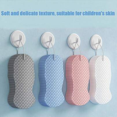 1 pieza Esponja exfoliante ultra suave y cepillo corporal - Suave, no irritante, color beige claro, color pastel, adecuado para uso en la ducha - Artículo esencial de baño, superficie texturizada, cepillo duradero, sin gancho