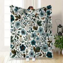 1pc Vintage Teal Floral Print Blanket, Polyester Fabric, Machine Washable, Suitable For Bedroom And Living Room Decoration - Black - View 1