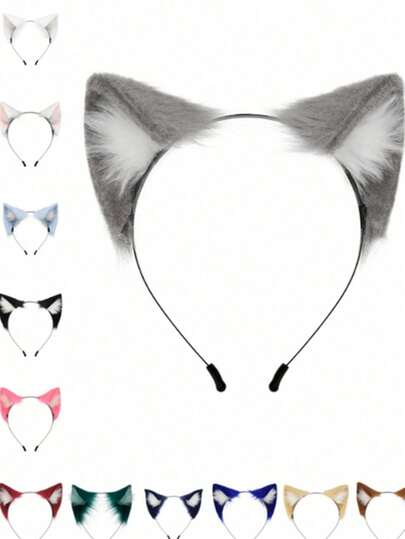 1件节日派对道具，手工制作的猫耳发箍，带高光装饰，可爱俏皮的动物耳朵狐狸发箍，派对和直播装饰配件，适合圣诞节、嘉年华等场合
