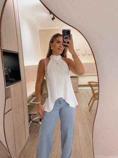 Blusa Feminina Nó  Assimétrica Costas Nuas Simples Elegante Casual