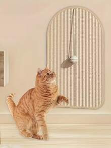 1pc Sisal Cat Scratching Board - Durable, Sofa- Scratching Pad With Cat Toy & Mat, Sisal Anti-Scratch Pad For Sofa Protection, Wear-Resistant Cat Claw, Multi-Functional Scratching Board Wall Sticker Toy - Oval-shaped Large Sisal Cat Scratching Board 58*36cm - View 6