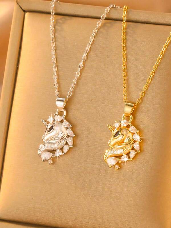 1 Stück Damen/Pferdekopf Anhänger Halskette mit Kupferüberzug und Zirkonia, einzigartiges Design, personalisiert, geeignet für Festivals, Partys, Zusammenkünfte, Paare-Geschenk