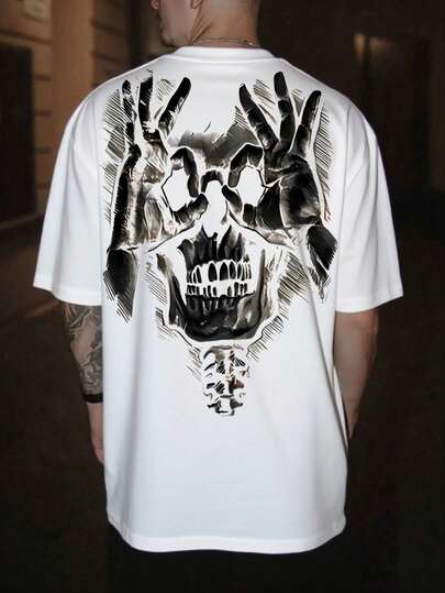 Men's Summer Casual Short Sleeve T-Shirt, Retro Dark Style, Round Neck, Polyester Fabric, Suitable For Sports & Fitness