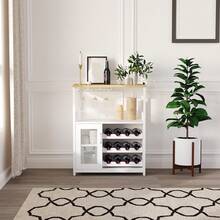 Armario de Bar de Vino Moderno de 36 Pulgadas con Puerta de Malla - Estante de Vidrio Ajustable y Estantes Extraíbles para Almacenar Licores, Armario de Bar Libre para Cocina y Comedor - Blanco - Ver 8