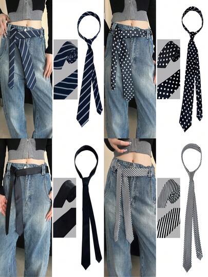 Collegiate Striped Tie, Belt, Scarf, Bow Tie, Waist Rope, Waist Chain, Waist Decor For Women, New Arrival, High-End