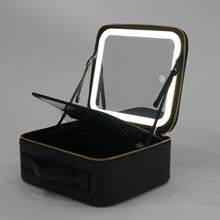WUPYI2018 Kosmetische Tasche mit großem beleuchteten Spiegel Trennbare Make-up-Tasche Professionelle Make-up-Tasche mit Make-up-Spiegel Toilettentasche Organiser mit kosmetischem Spiegel für unterwegs - Schwarz - Übersicht 5
