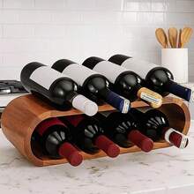 Wooden Wine Rack 8 Bottle Holder Wood Wooden Stackable Storage Display Shelf - Brown - View 4