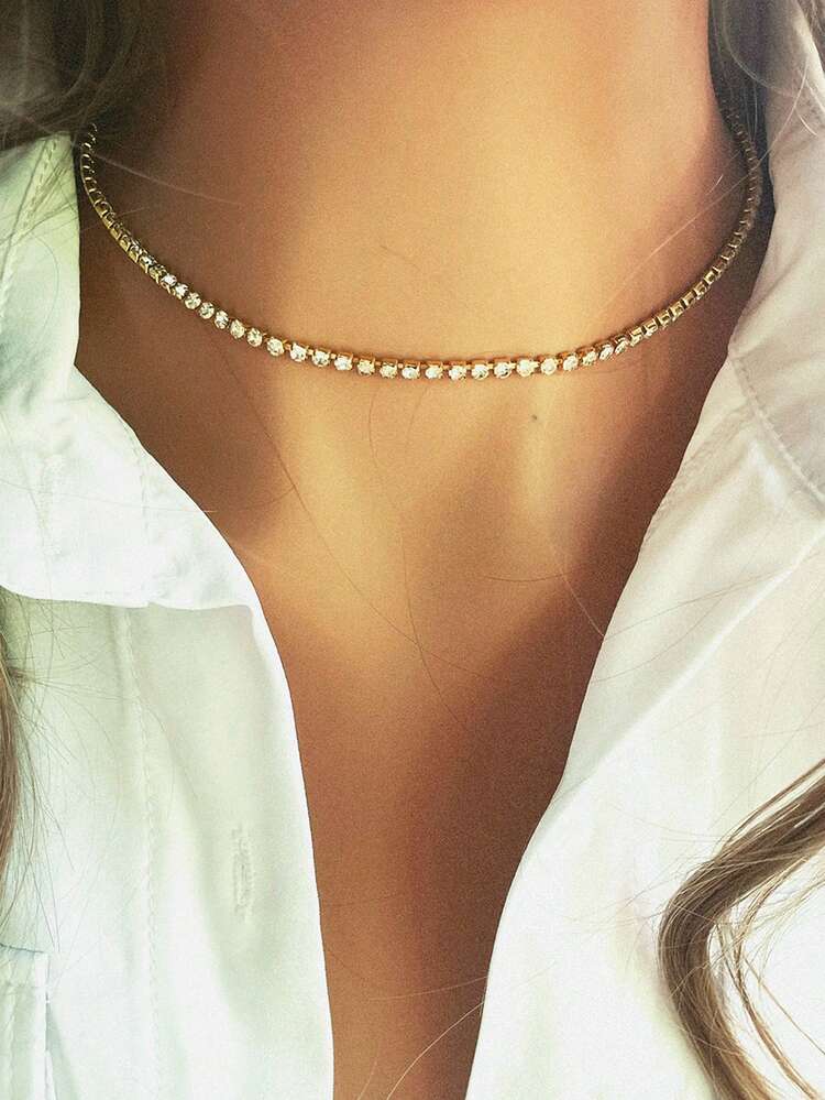 1pc Women's Gold Necklace With Horseshoe Clasp Design, Featuring Lobster Clasp, Lock Pendant And Teardrop Pendant (Teardrop Pendant Available In Color Of Choice). Minimalist And Elegant, Also Makes A Great Gift. - Gold - View 6