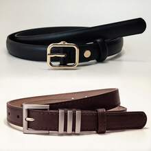 2条简约休闲腰带，适合日常搭配西裤和牛仔裤，春、夏、秋季皆宜，纯色休闲PU皮革材质。 - 彩色 - 查看 2