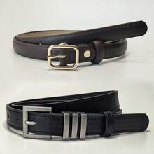 2条简约休闲腰带，适合日常搭配西裤和牛仔裤，春、夏、秋季皆宜，纯色休闲PU皮革材质。 - 彩色 - 查看 3