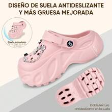 Sandalias con suela gruesa y huecas,  2026 Calzado de mujer para primavera/verano, Sueco mujer, EVA, plataforma, correa abatible, charms, suela ligera,Sandalia mujer Eva Suave Punta Redonda Sin Cordones Plataforma Decoración Personalizada Estilo Casual Para Playa/Casa Zuecos,Sandalias con suela gruesa y huecas, de moda para fiestas de jardín, casual y lindo, diseño de dibujos animados en EVA, para playa y exterior - Rosa - Ver 5
