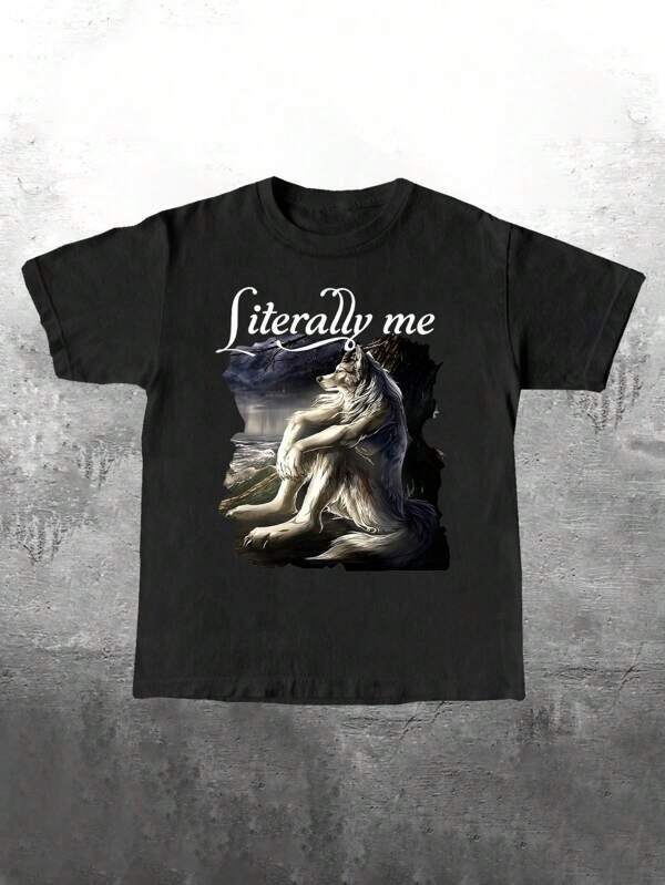 Graphic Tees Women Manfinity Dauomo Literally Me Werewolf Graphic Print Standard Fit T-Shirt For Men Men's Summer Casual 180g Pure Cotton T-Shirt Patterned Printed Short Sleeved Top T-Shirt