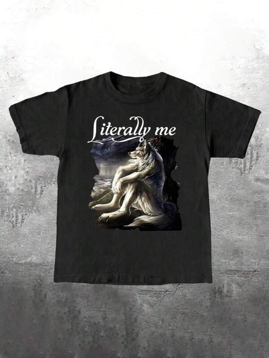 Graphic Tees Women Manfinity Dauomo Literally Me Werewolf Graphic Print Standard Fit T-Shirt For Men Men's Summer Casual 180g Pure Cotton T-Shirt Patterned Printed Short Sleeved Top T-Shirt - 黑色 - 查看 1
