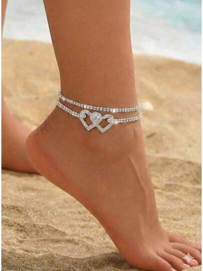 2pcs/Set Luxury Heart Decor Anklet Women Daily Decoration-Halloween,Christmas,Fall,Winter, Supplies, CCN5