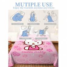 SANRIO Chăn nỉ mềm mại với họa tiết hoa Hello Kitty dễ thương, nền màu hồng, hình Hello Kitty ở trung tâm đội vòng hoa, bao quanh là bướm và hoa, mang lại sự ấm áp và mềm mại, thích hợp cho ghế sofa, giấc ngủ trưa, trang trí giường ngủ. - Nhiều màu - Xem 11