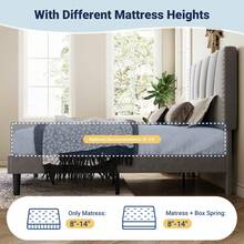 Allewie Full/Queen/King Size Bed Frame With Adjustable Velvet Upholstered Headboard, Rivet-Style Nailhead Trim Detail Platform Bed Frame, Wooden Slat Support, No Box Spring Needed, Easy Assembly, Grey - 灰色 - 查看 5