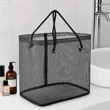 1 PC Washbasin Basket, Classic Black, With Handle, Mesh Design To Prevent Water Retention, A Helpful Tool For Storing Towels. - Mô hình màu đen trong suốt - Xem 4