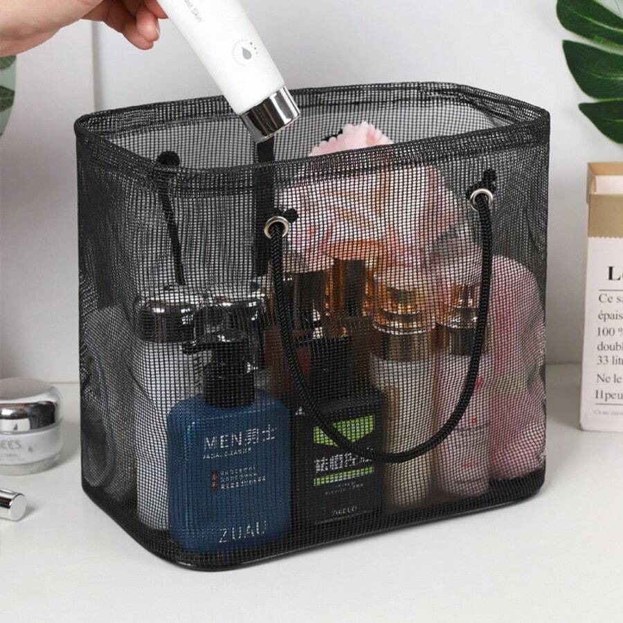 1 PC Washbasin Basket, Classic Black, With Handle, Mesh Design To Prevent Water Retention, A Helpful Tool For Storing Towels. - Mô hình màu đen trong suốt - Xem 1