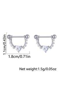 1 Pair Women's Stainless Steel Zirconia Heart Screw Stud Earrings, Punk Piercing Everyday Accessory - Silver - View 2