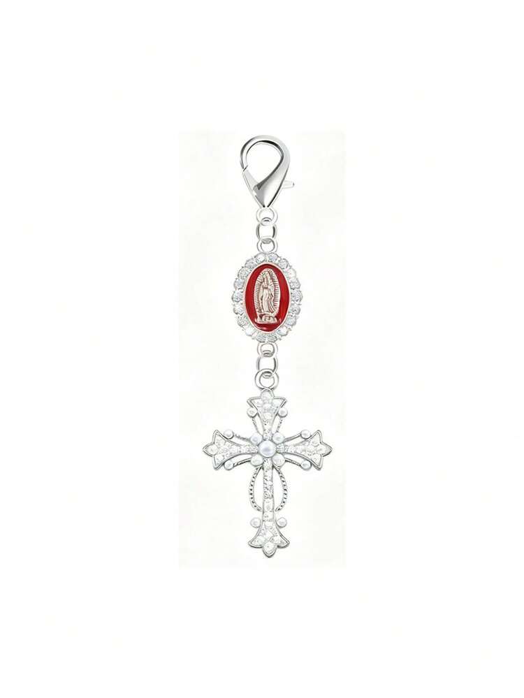 Christian Cross Keychain With Religious Love And Rhinestone Cross, Decorated With Virgin Mary Pendant, Pearls And Diamond Charm - Cross Keychain, Packaging Decor, Cross Pendant, Decorative Wallet Backpack Accessories, Earphone Case Accessories, Luggage And Car Keyring Decor - Single Accessory With Pearls, Diamonds And Romantic Elements, Suitable As Decorative Pendant Gift For Jesus Believers, Mother's Day, Teacher's Day, Valentine's Day - Multicolor - View 12