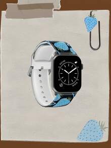 1pc Mutant Blue Strawberry Soft Elastic Breathable Comfortable Replacement Watch Band, Suitable Compatible With Samsung, , Honor Smartwatches, 38mm 40mm 41mm 45mm 44mm 42mm 46mm 49mm, Fashionable Casual Multi-Color Silicone Watch Band Compatible With Apple Watch Ultra SE/11/10/9/8/7/6/5/4/3/2/1 - Multicolor - View 3