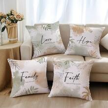 4pcs Inspirational Text & Watercolor Floral Pattern Throw Pillow Covers, Single-Sided Soft Peach Velvet Material, 45*45CM Cushion Covers For Home Indoor Bedroom Living Room Party Decor, Sofa Decorative Pillow Covers, Holiday Gift, No Pillow Insert - Multicolor - View 6