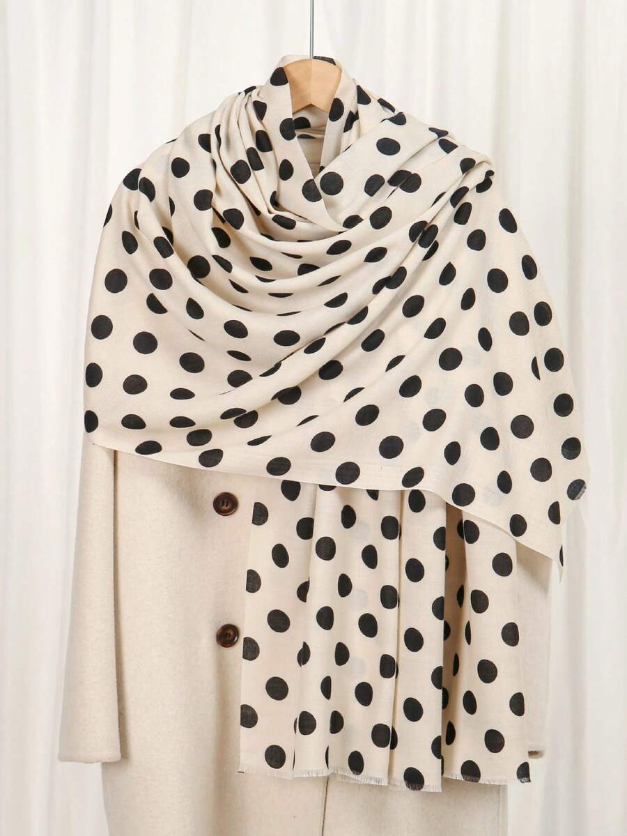 1pc New Polka Dot Print Casual Fashion Scarf, Sunscreen Shawl For Travel, Vacation, And Daily Wear - Apricot - View 1