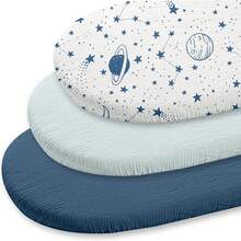 3 Packs Stretchy Baby Bassinet Sheets Soft Breathable Fitted Bassinet Mattress Sheet Universal Fit For Baby Bassinets Moses Basket Oval Rectangle Pad Mattress 32"X16" - Multicolor - View 1