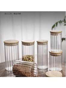 8pcs Food Storage Glass Jars With Bamboo Lids, Transparent, 6.5 X 8.5cm - Multicolor - View 8